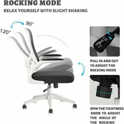 Ergonomic Desk Chair, Computer Office Chair With Flip-up Armrest&Lumbar Support, Adjustable Height, White 8 Ergonomic Desk Chair, Computer Office Chair With Flip-up Armrest&Lumbar Support, Adjustable Height, White -Office Furniture Store 75793182 4