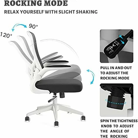 Ergonomic Desk Chair, Computer Office Chair With Flip-up Armrest&Lumbar Support, Adjustable Height, White 4 Ergonomic Desk Chair, Computer Office Chair With Flip-up Armrest&Lumbar Support, Adjustable Height, White - Image 4