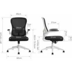 Ergonomic Desk Chair, Computer Office Chair With Flip-up Armrest&Lumbar Support, Adjustable Height, White 9 Ergonomic Desk Chair, Computer Office Chair With Flip-up Armrest&Lumbar Support, Adjustable Height, White -Office Furniture Store 75793182 5
