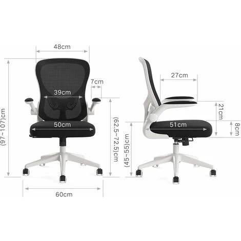 Ergonomic Desk Chair, Computer Office Chair With Flip-up Armrest&Lumbar Support, Adjustable Height, White 5 Ergonomic Desk Chair, Computer Office Chair With Flip-up Armrest&Lumbar Support, Adjustable Height, White - Image 5