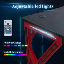 Gaming Desk, K-Shaped Metal Legs Gaming Computer Desk With 7-Color RGB Lighting, Carbon Fiber Table Top, Red -Office Furniture Store 76038469 3