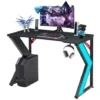 Ergonomic RGB Gaming Desk,110 Cm Home Office Computer Desk With K-Shaped Metal Legs And Headphone Hooks