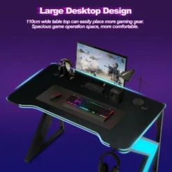 Ergonomic RGB Gaming Desk,110 Cm Home Office Computer Desk With K-Shaped Metal Legs And Headphone Hooks -Office Furniture Store 76038651 4
