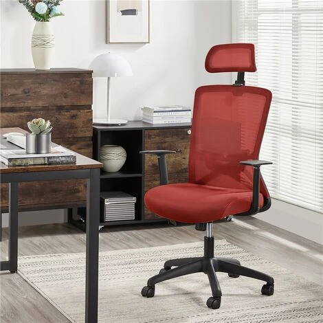 Yaheetech Mesh Office Chair With Headrest Ergonomic Desk Chair, Red 2 Yaheetech Mesh Office Chair With Headrest Ergonomic Desk Chair, Red - Image 2