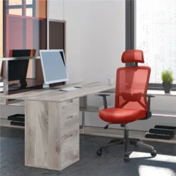 Yaheetech Mesh Office Chair With Headrest Ergonomic Desk Chair, Red 7 Yaheetech Mesh Office Chair With Headrest Ergonomic Desk Chair, Red -Office Furniture Store 76158899 3