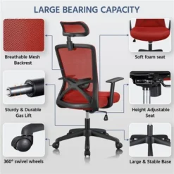 Yaheetech Mesh Office Chair With Headrest Ergonomic Desk Chair, Red 8 Yaheetech Mesh Office Chair With Headrest Ergonomic Desk Chair, Red -Office Furniture Store 76158899 4