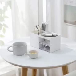 Desktop Storage Organizer Mini Box Desk Office Supplies Container Pen Holder For Desk Cute Pencil Cup Pot For Kids Makeup Brush Holder -White -Office Furniture Store 76182084 4