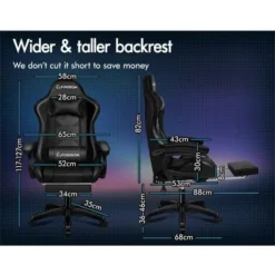 ELFORDSON Gaming Chair With Extra Large Lumbar Support, Black -Office Furniture Store 77660631 3