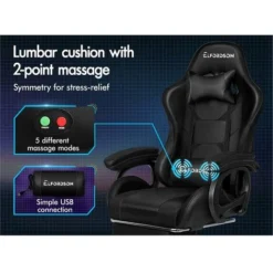 ELFORDSON Gaming Chair With Extra Large Lumbar Support, Black -Office Furniture Store 77660631 5