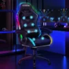 ELFORDSON Gaming Chair With RGB LED Light 8-Point Massage, Black