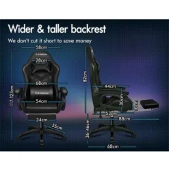 ELFORDSON Gaming Chair With RGB LED Light 8-Point Massage, Black 7 ELFORDSON Gaming Chair With RGB LED Light 8-Point Massage, Black -Office Furniture Store 77660633 3