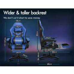 ELFORDSON Gaming Chair With RGB LED Light 8-Point Massage, Blue & Black -Office Furniture Store 77707042 3