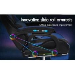 ELFORDSON Gaming Chair With RGB LED Light 8-Point Massage, Blue & Black -Office Furniture Store 77707042 5