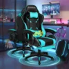 ELFORDSON Gaming Chair Lumbar Massage With Footrest, Cyan & Black