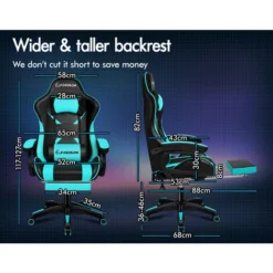 ELFORDSON Gaming Chair Lumbar Massage With Footrest, Cyan & Black -Office Furniture Store 77707043 3
