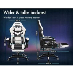 ELFORDSON Gaming Chair With RGB LED Light 8-Point Massage, White & Black -Office Furniture Store 77707044 3