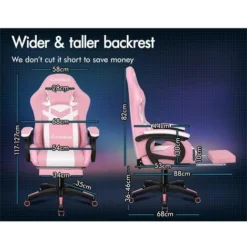ELFORDSON Gaming Chair With RGB LED Light 8-Point Massage, Pink & White -Office Furniture Store 77707045 3