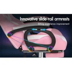 ELFORDSON Gaming Chair With RGB LED Light 8-Point Massage, Pink & White -Office Furniture Store 77707045 5