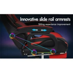 ELFORDSON Gaming Chair With RGB LED Light 8-Point Massage, Red & Black -Office Furniture Store 77707046 5