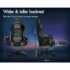 ELFORDSON Gaming Chair Lumbar Massage With Footrest, Grey & Black 7 ELFORDSON Gaming Chair Lumbar Massage With Footrest, Grey & Black -Office Furniture Store 77707048 3