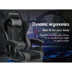 ELFORDSON Gaming Chair Lumbar Massage With Footrest, Grey & Black 8 ELFORDSON Gaming Chair Lumbar Massage With Footrest, Grey & Black -Office Furniture Store 77707048 4