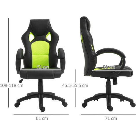 HOMCOM Racing Gaming Chair Swivel Home Office Gamer Desk Chair W/ Wheels, Green 2 HOMCOM Racing Gaming Chair Swivel Home Office Gamer Desk Chair W/ Wheels, Green - Image 2