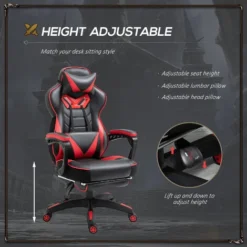 Vinsetto Gaming Chair Ergonomic Reclining Manual Footrest Wheels Red -Office Furniture Store 78946890 4