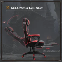 Vinsetto Gaming Chair Ergonomic Reclining Manual Footrest Wheels Red -Office Furniture Store 78946890 5