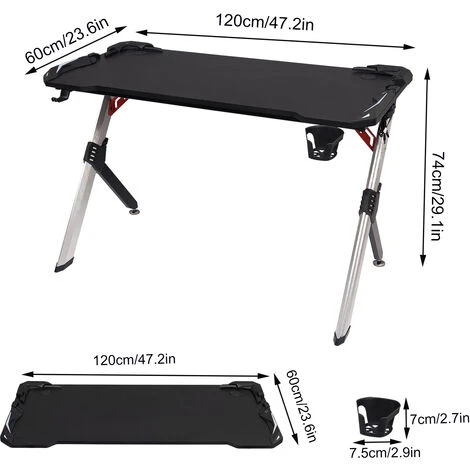 WOLTU Gaming Desk LED Black Computer Racing Table With Cup Holder Headphone Hook Black 3 WOLTU Gaming Desk LED Black Computer Racing Table With Cup Holder Headphone Hook Black - Image 3