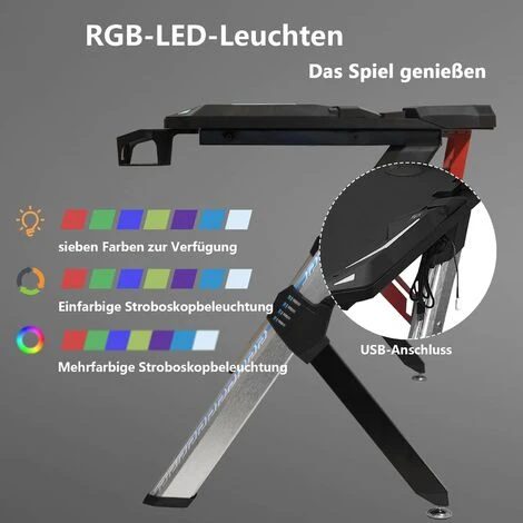 WOLTU Gaming Desk LED Black Computer Racing Table With Cup Holder Headphone Hook Black 4 WOLTU Gaming Desk LED Black Computer Racing Table With Cup Holder Headphone Hook Black - Image 4