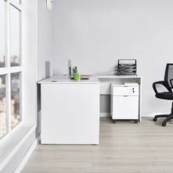 FWStyle Matt White L-shaped Large Corner Home Office Desk. Build It Left Or Right Handed. -Office Furniture Store 79830242 4