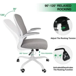 Puluomis Office Chair, Ergonomic Desk Chair, Swivel Chair With Lumbar Support, Flip Up Armrests, Dark Grey -Office Furniture Store 80921056 4