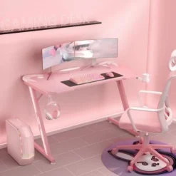 Z Shaped Gaming Desk Carbon Fiber Desktop PC Computer Desk Office Desk,Pink