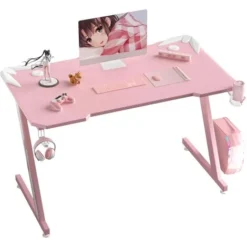 Z Shaped Gaming Desk Carbon Fiber Desktop PC Computer Desk Office Desk,Pink -Office Furniture Store 81090703 3