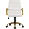 Yaheetech Mid-Back Office Chair With Gold Frame, White