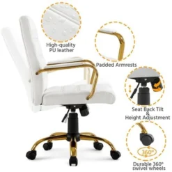 Yaheetech Mid-Back Office Chair With Gold Frame, White -Office Furniture Store 81208959 3