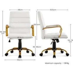 Yaheetech Mid-Back Office Chair With Gold Frame, White -Office Furniture Store 81208959 5