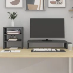 Monitor Stand Grey 81x20x30 Cm Solid Wood Pine VidaXL -Office Furniture Store 81304959 4