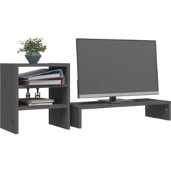 Monitor Stand Grey 81x20x30 Cm Solid Wood Pine VidaXL -Office Furniture Store 81304959 5