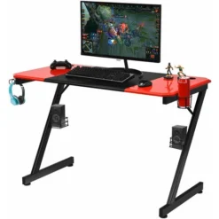 Large Computer Gaming Desk Carbon Fiber Surface Z-Shaped Professional Game Table