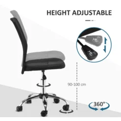 Vinsetto Armless Office Chair Ergonomic Height Adjustable Mesh Back Wheel Black -Office Furniture Store 82217822 5
