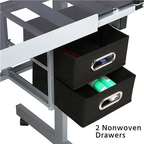 Yaheetech Adjustable Drafting Drawing Craft Table Art Glass Desk W/Storage Drawers, Black 4 Yaheetech Adjustable Drafting Drawing Craft Table Art Glass Desk W/Storage Drawers, Black - Image 4