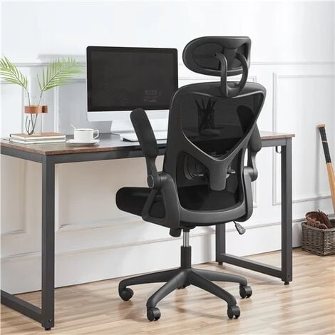 Yaheetech Mesh Office Chair With Folding Padded Armrests,High Back Ergonomic Desk Chair, Black 2 Yaheetech Mesh Office Chair With Folding Padded Armrests,High Back Ergonomic Desk Chair, Black - Image 2