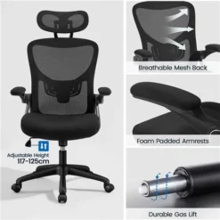 Yaheetech Mesh Office Chair With Folding Padded Armrests,High Back Ergonomic Desk Chair, Black 7 Yaheetech Mesh Office Chair With Folding Padded Armrests,High Back Ergonomic Desk Chair, Black -Office Furniture Store 83169712 3