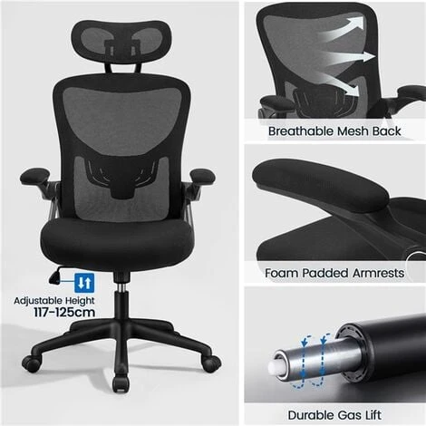 Yaheetech Mesh Office Chair With Folding Padded Armrests,High Back Ergonomic Desk Chair, Black 3 Yaheetech Mesh Office Chair With Folding Padded Armrests,High Back Ergonomic Desk Chair, Black - Image 3