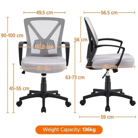 Yaheetech Mesh Office Chair Executive Desk Chair, Light Gray 5 Yaheetech Mesh Office Chair Executive Desk Chair, Light Gray - Image 5