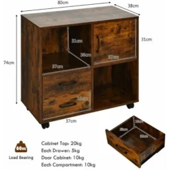 Mobile File Cabinet Rolling Printer Stand Lateral Stationery Storage Organizer -Office Furniture Store 83626472 5