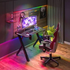 100cm Gaming Desk Computer Table PC Laptop RGB LED Lights Racing Gamer Workstation