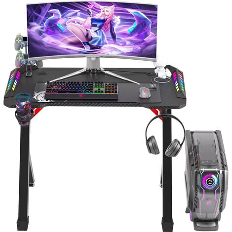 100cm Gaming Desk Computer Table PC Laptop RGB LED Lights Racing Gamer Workstation 2 100cm Gaming Desk Computer Table PC Laptop RGB LED Lights Racing Gamer Workstation - Image 2