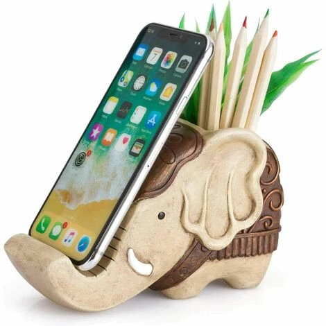 Pen Holder With Phone Stand Resin Elephant Shaped Pen Case Cell Phone Stand Carving Brush Scissors Holder Desk Organizer Decor For Office Desk Home Decorative (B 1 Pen Holder With Phone Stand Resin Elephant Shaped Pen Case Cell Phone Stand Carving Brush Scissors Holder Desk Organizer Decor For Office Desk Home Decorative (B
